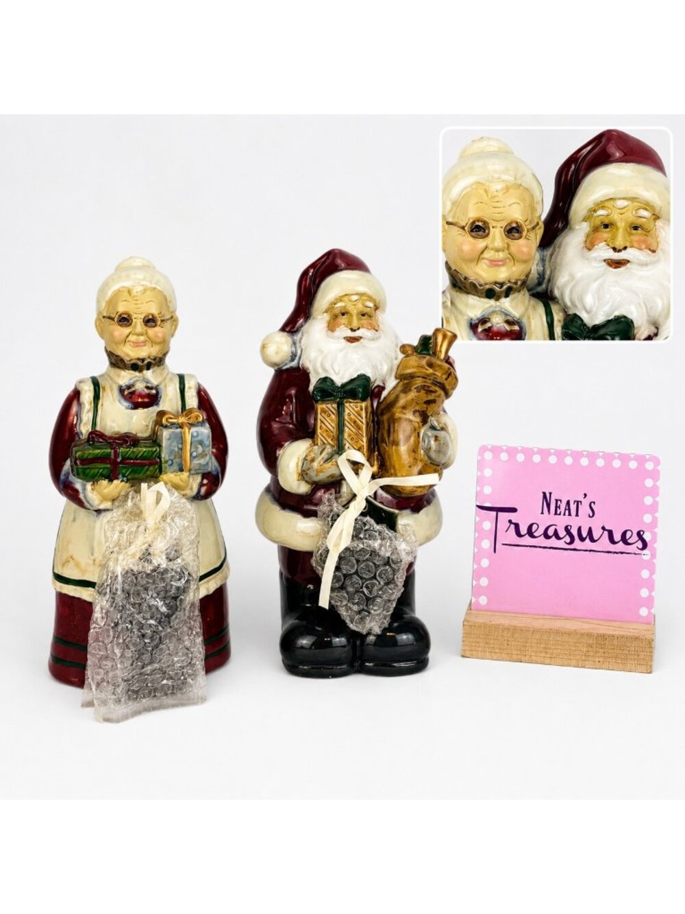 Kirkland's Glazed Ceramic MR & MRS SANTA CLAUSE 11.5" Tall Christmas Figurines